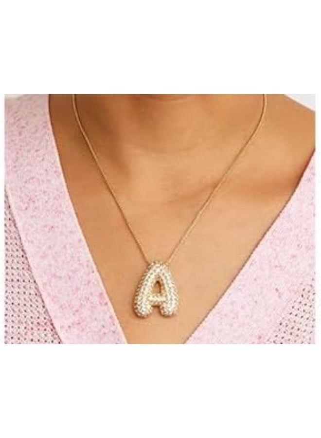 18K Yellow Gold Plated Real Gold Stainless Steel Necklace 26 Letters New Shiny Balloon Big Size A-Z Bubble Initials Wishbone Chain - Image 2