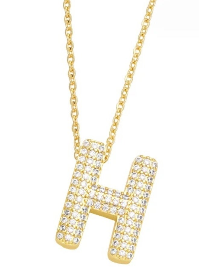 18K Yellow Gold Plated Real Gold Stainless Steel Necklace 26 Letters New Shiny Balloon Big Size A-Z Bubble Initials Wishbone Chain - Image 1