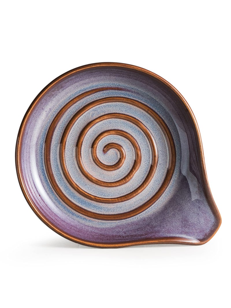 Cormomu Spoon Rest, Ceramic Spoon Holder with Deep Drip Tray for Stove Top Utensils Holder for Countertop, with Handle for Easy Hold, Purple - Image 2