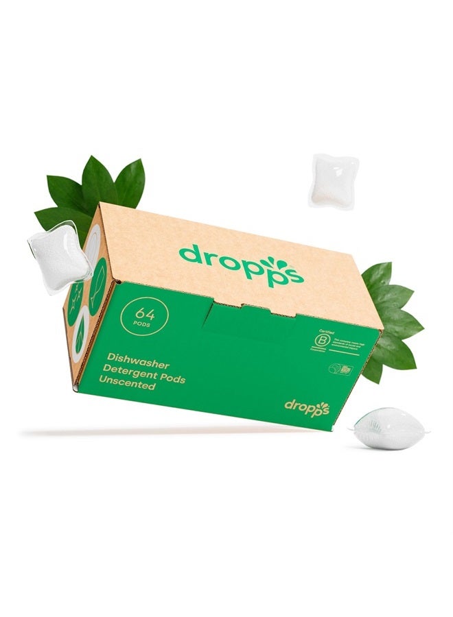 dropps Dropps Dishwasher Detergent Pods: Unscented | 64 Count | Cuts Grease & Fights Stuck On Food | For Sparkling Glassware & Dishes | Low Waste Packaging  - Image 1