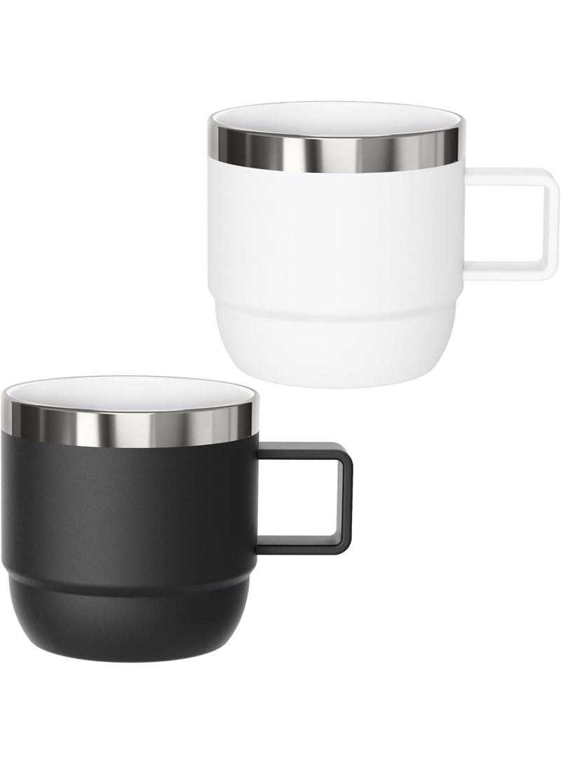 SYOSI Espresso Mug with Handle, 6 oz Stainless Steel Coffee Cup with Ceramic Lining Double Wall Vacuum Insulated, Stackable Dishwasher Safe Tumbler for Home Office Espresso Machine, 2 Pack Black White - Image 1