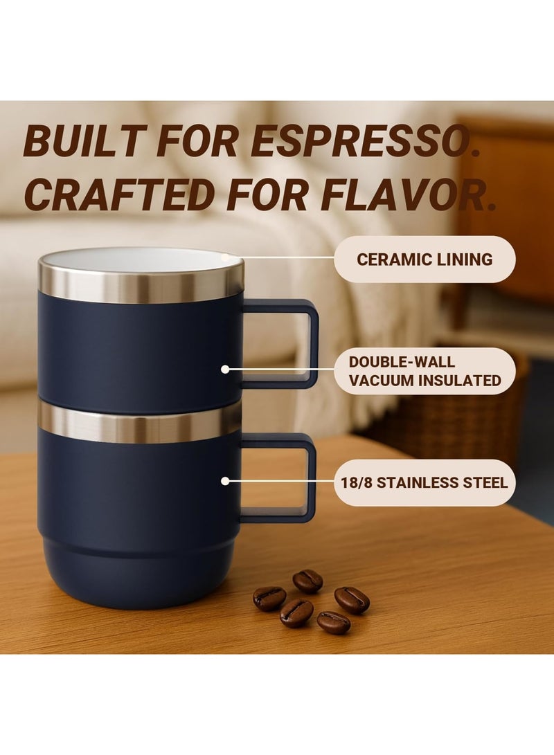 SYOSI Espresso Mug with Handle, 6 oz Stainless Steel Coffee Cup with Ceramic Lining Double Wall Vacuum Insulated, Stackable Dishwasher Safe Tumbler for Home Office Espresso Machine, 2 Pack Black White - Image 2