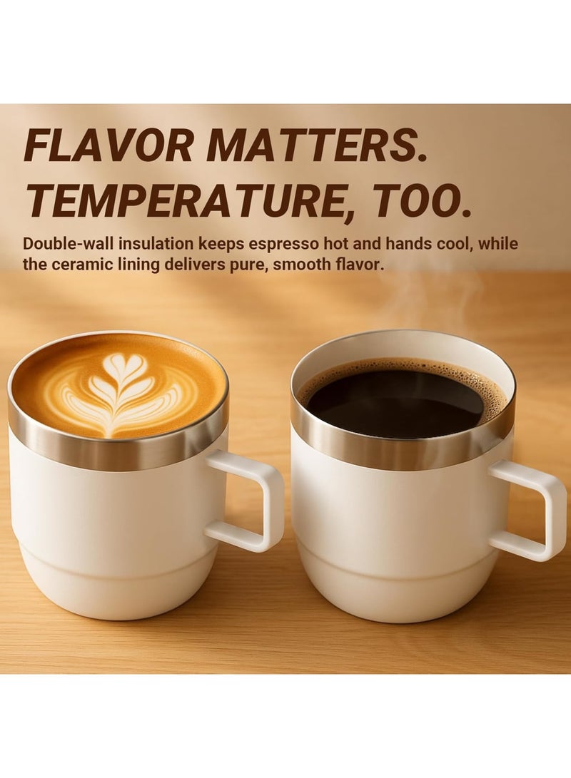 SYOSI Espresso Mug with Handle, 6 oz Stainless Steel Coffee Cup with Ceramic Lining Double Wall Vacuum Insulated, Stackable Dishwasher Safe Tumbler for Home Office Espresso Machine, 2 Pack Black White - Image 3