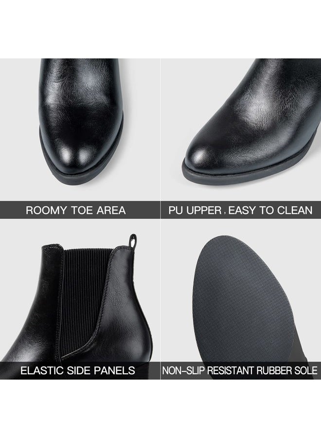 COASIS Women's Chelsea Boots Chunky Block Heel Slip On Ankle Boots with Elastic Sided Fall Booties, Black Pu, 11 - Image 3