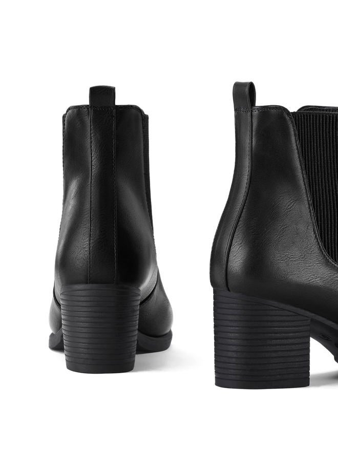 COASIS Women's Chelsea Boots Chunky Block Heel Slip On Ankle Boots with Elastic Sided Fall Booties, Black Pu, 11 - Image 4