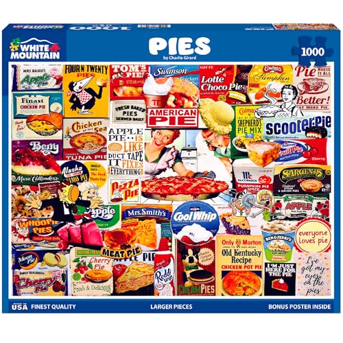 White Mountain 1000 Piece Jigsaw Puzzle Nostalgic Pie Label Collage Puzzles with Large Pieces for Adults and Family 24x30 Pies - Image 1
