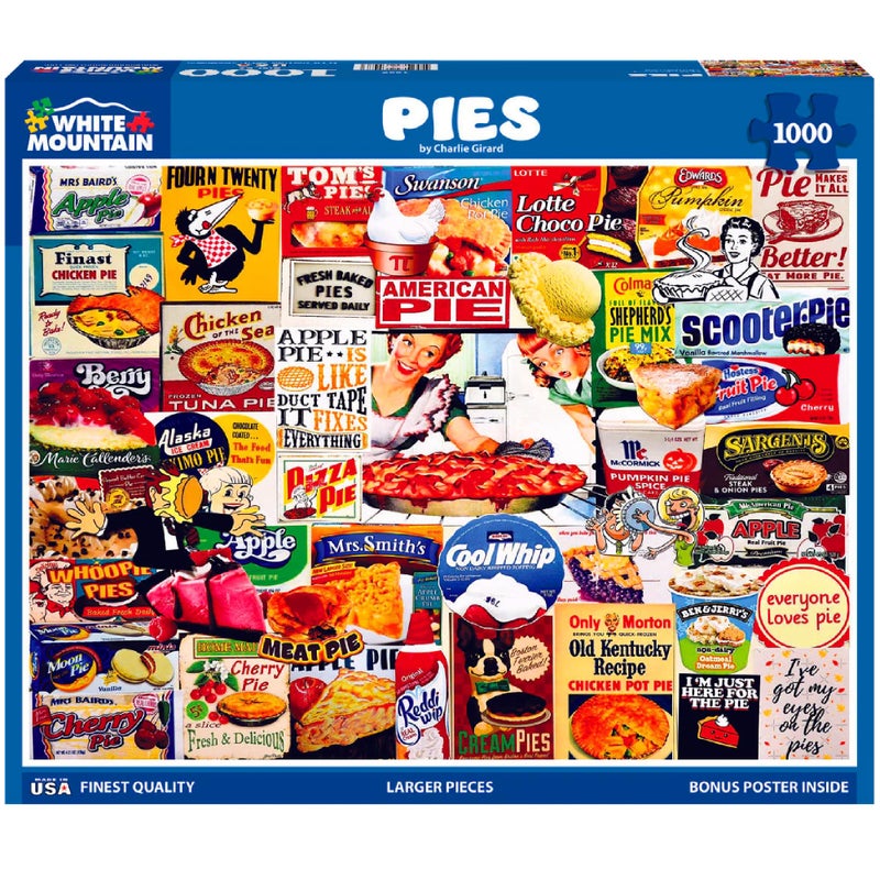 White Mountain 1000 Piece Jigsaw Puzzle Nostalgic Pie Label Collage Puzzles with Large Pieces for Adults and Family 24x30 Pies - Image 3