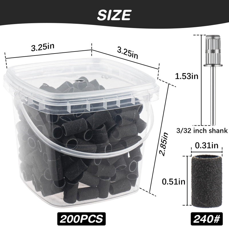 Rolybag Nail Sanding Bands 240 Grit Extreme Fine 200Pcs Black Professional Bands and 2Pcs Nail Drill Bits for Manicures and Pedicure - Image 4
