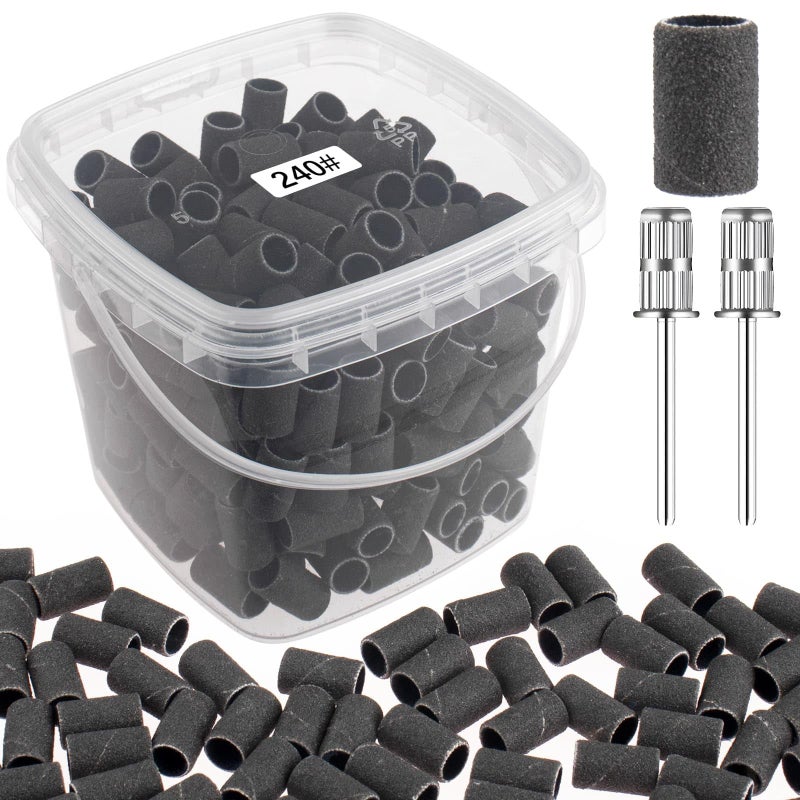 Rolybag Nail Sanding Bands 240 Grit Extreme Fine 200Pcs Black Professional Bands and 2Pcs Nail Drill Bits for Manicures and Pedicure - Image 1