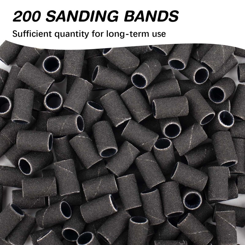 Rolybag Nail Sanding Bands 240 Grit Extreme Fine 200Pcs Black Professional Bands and 2Pcs Nail Drill Bits for Manicures and Pedicure - Image 2