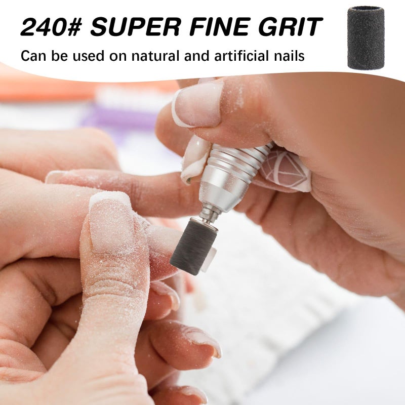 Rolybag Nail Sanding Bands 240 Grit Extreme Fine 200Pcs Black Professional Bands and 2Pcs Nail Drill Bits for Manicures and Pedicure - Image 3