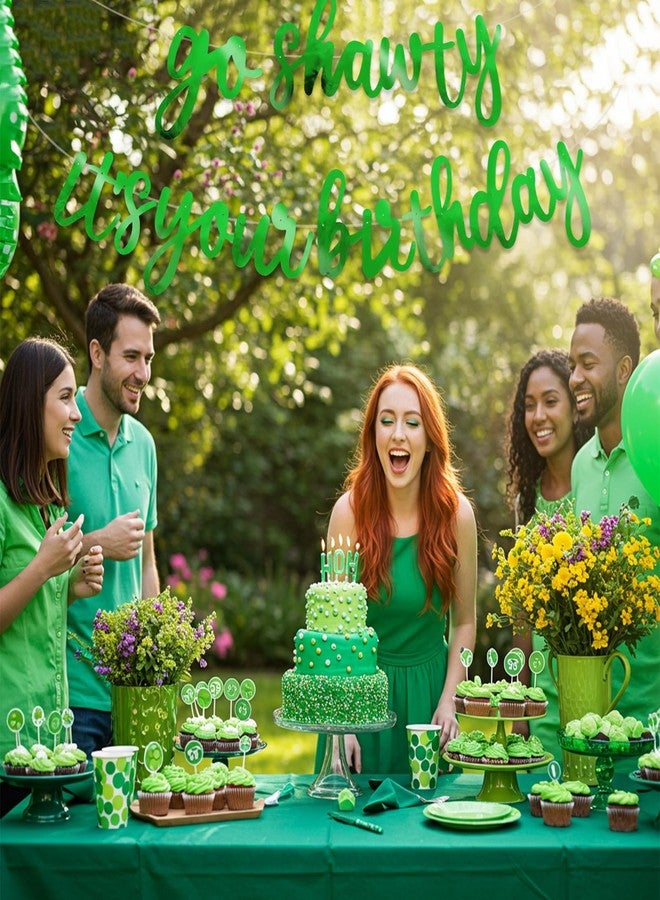 BEISHIDA Go Shawty It's Your Birthday Banner NO DIY Hip Hop Theme Happy Birthday Banner Pre-Strung Rap Theme Happy Birthday Sign for Man Women birthday Party Supply Double-Sided Bright Green - Image 4