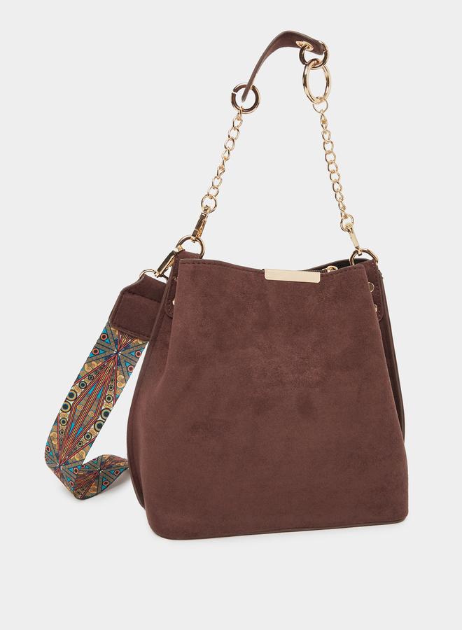 Styli Coffee Brown Suede Crossbody Bag - Image 1