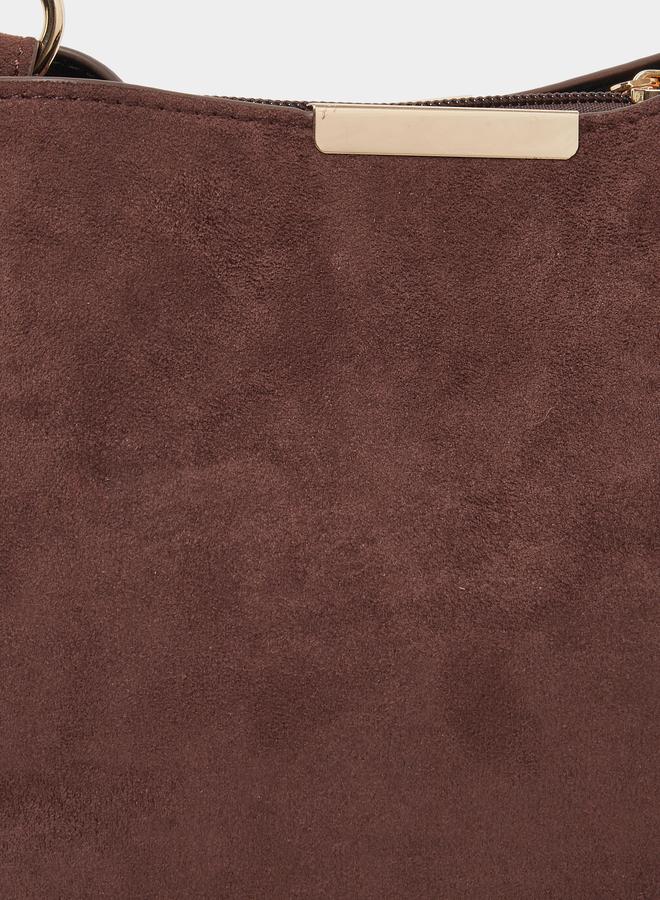 Styli Coffee Brown Suede Crossbody Bag - Image 3