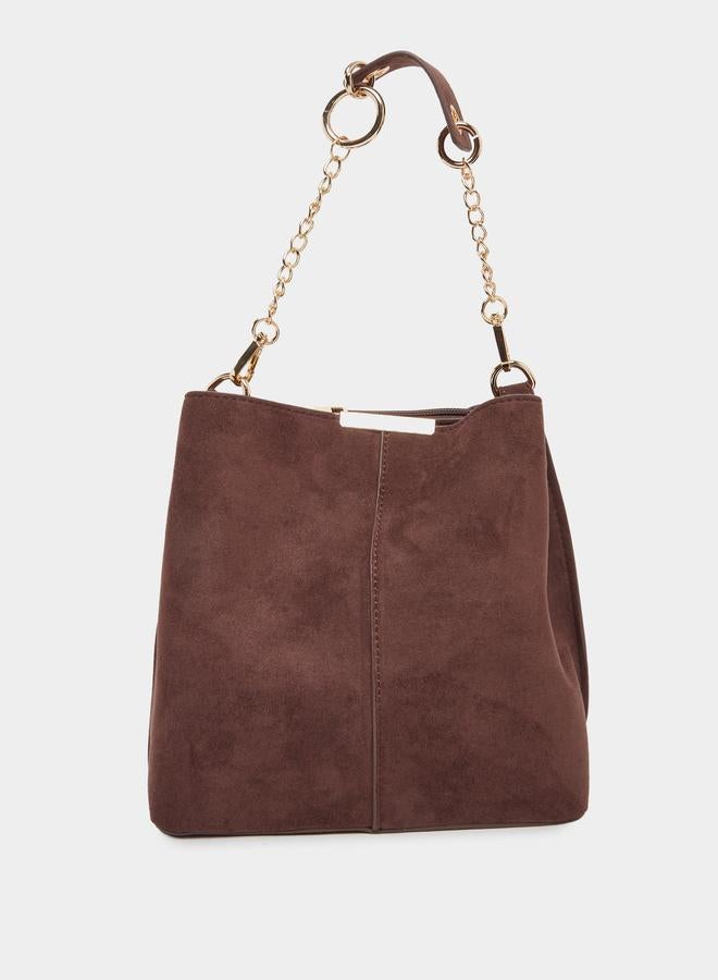 Styli Coffee Brown Suede Crossbody Bag - Image 2