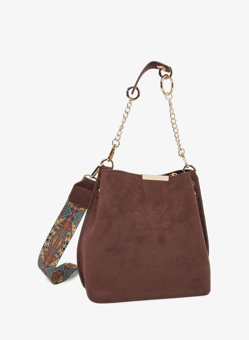 Styli Coffee Brown Suede Crossbody Bag
