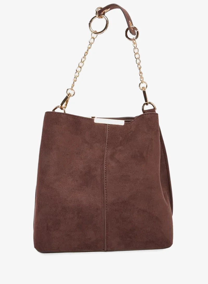 Styli Coffee Brown Suede Crossbody Bag