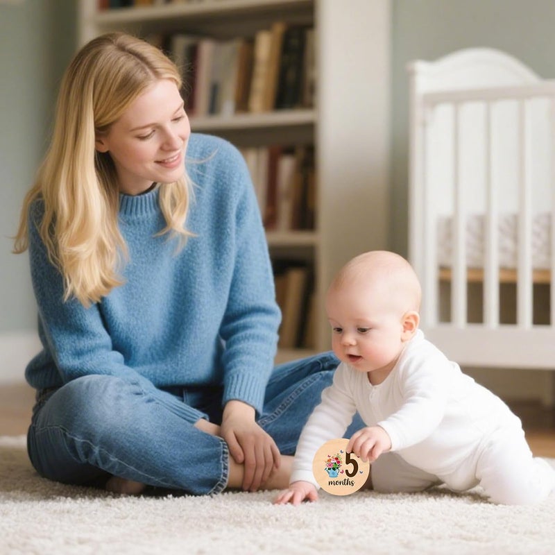 Al Raied ARS® 13pcs Baby Monthly Milestone Wooden Circles - Festival Design with Age Markers - Image 2