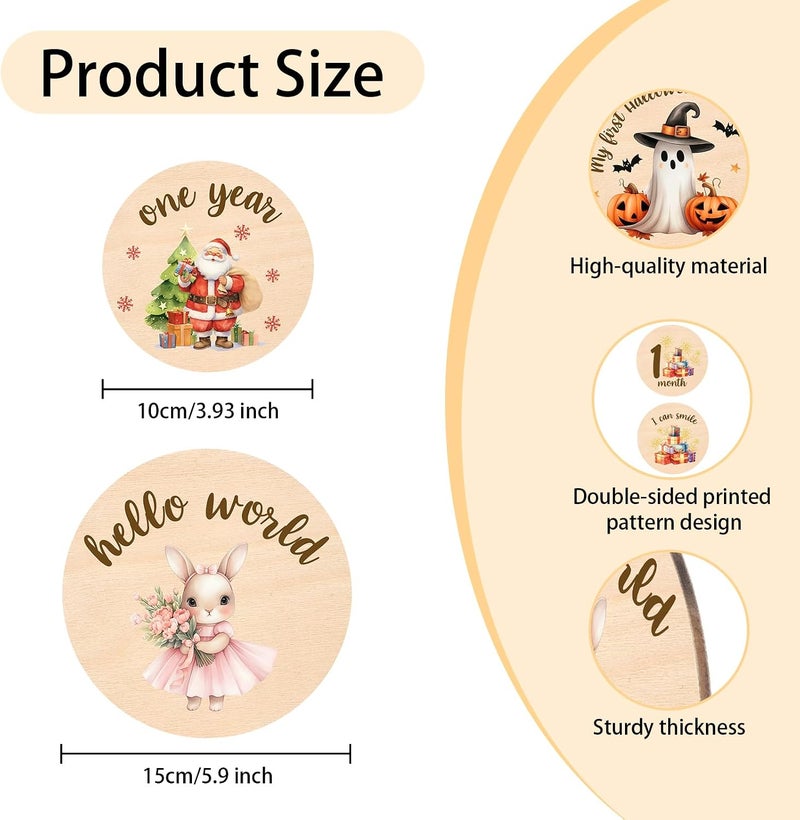 Al Raied ARS® 13pcs Baby Monthly Milestone Wooden Circles - Festival Design with Age Markers - Image 4