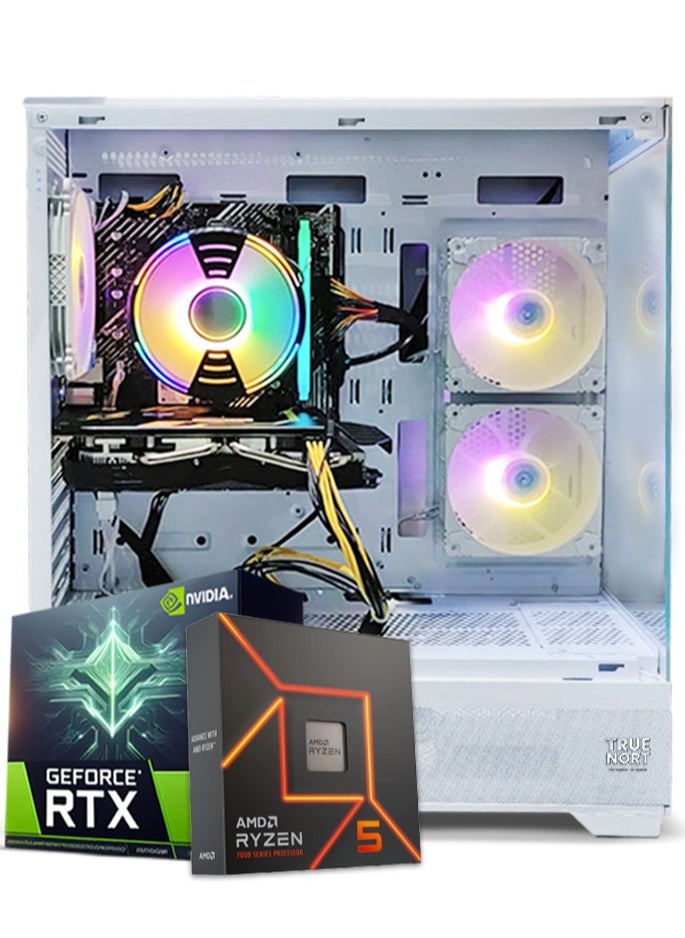 Truenort Gaming PC, AMD Ryzen 5-3600,RTX 3050 , 16GB RAM, 1TB SSD, Air Cooler 120 MM ,Window 11 Pro, White Case  - Image 1