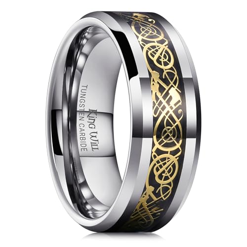 King Will Dragon 8mm Gold Celtic Dragon Tungsten Carbide Mens Wedding Band Ring Comfort Fit 14.5 - Image 1
