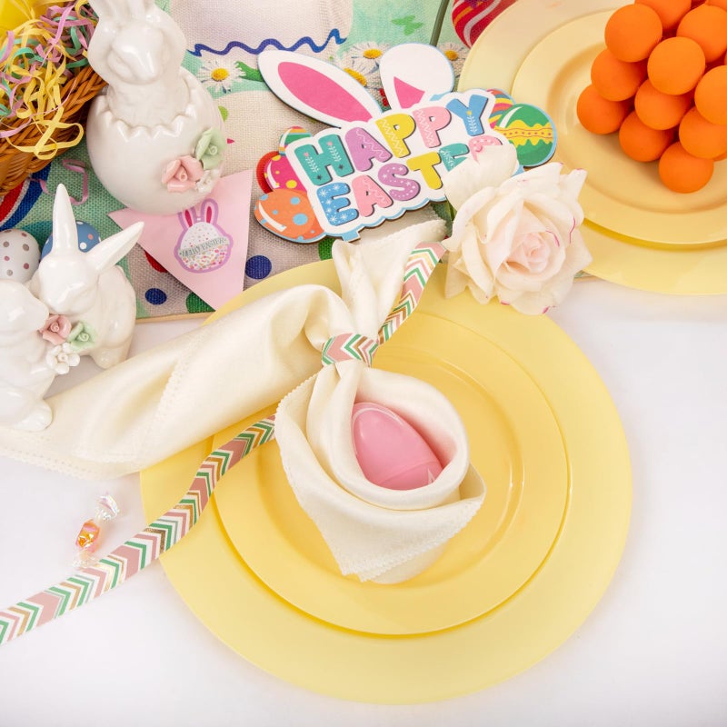 FLOWERCAT 60PCS Yellow Plates - Heavy Duty Yellow Plastic Plates Disposable 10.25inch & 7.5inch for Easter Party/Wedding/Spring - Serve for 30 guests - Image 2