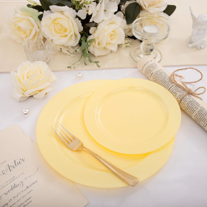 FLOWERCAT 60PCS Yellow Plates - Heavy Duty Yellow Plastic Plates Disposable 10.25inch & 7.5inch for Easter Party/Wedding/Spring - Serve for 30 guests - Image 5
