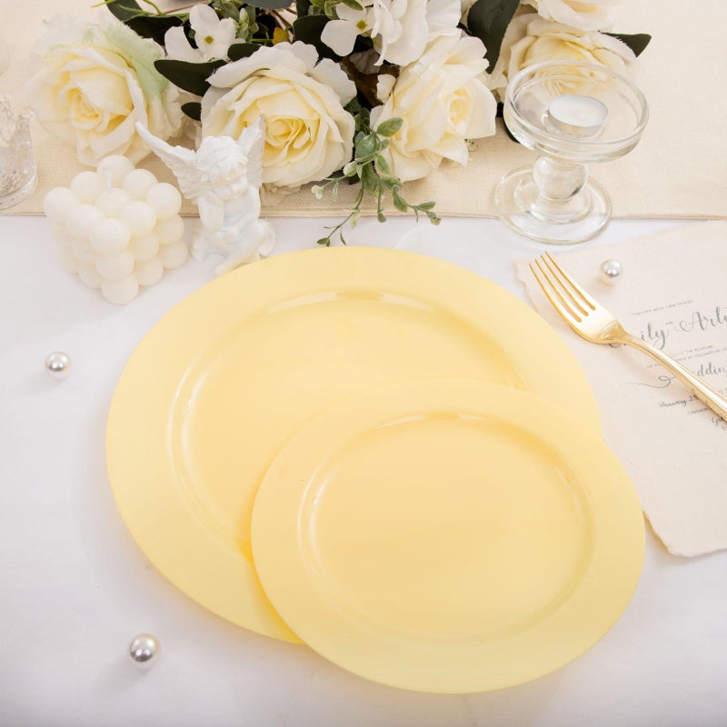 FLOWERCAT 60PCS Yellow Plates - Heavy Duty Yellow Plastic Plates Disposable 10.25inch & 7.5inch for Easter Party/Wedding/Spring - Serve for 30 guests - Image 3