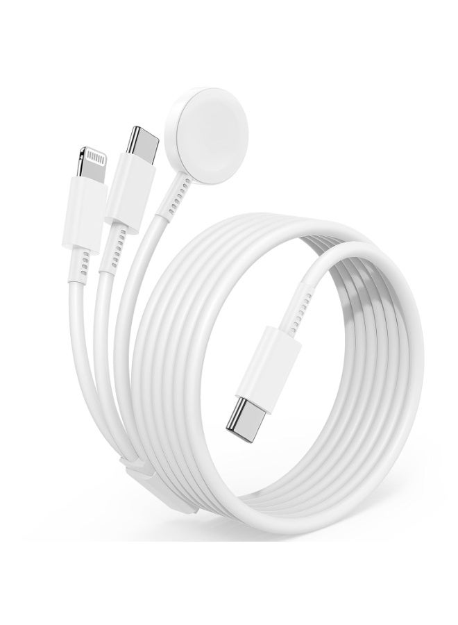 شاحن متوافق مع ساعة أبل  تايب سي  3 في 1 لهاتف ايفون و ابل ساعات كابل وسماعات ابل  شحن سريع مغناطيسي أبيض - Image 1