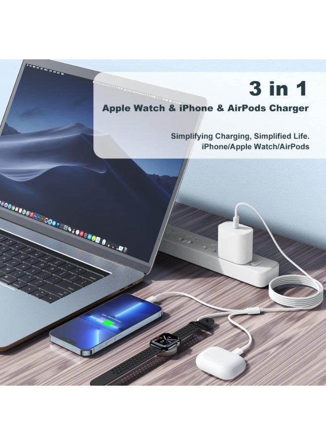 شاحن متوافق مع ساعة أبل  تايب سي  3 في 1 لهاتف ايفون و ابل ساعات كابل وسماعات ابل  شحن سريع مغناطيسي أبيض - Image 2