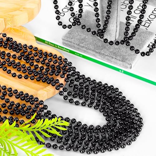EOBOH 144PCS Bead Necklace Black Mardi Gras Bead Necklace Party Favors 33 Metallic Mardi Gras Round Beaded Bulk Festival Parade Throw Accessories for Mardi Gras Carnival Halloween Party Supplies Decor - Image 5