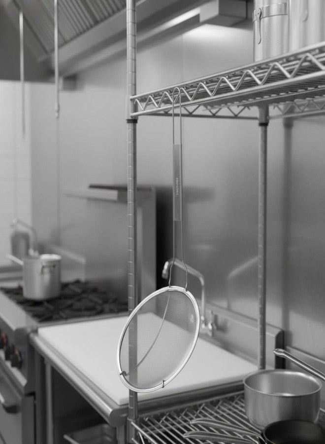 TrueCraftware مصفاة سلكية دائرية دقيقة من ترو كرافت وير، قطرها 8.75 بوصة، طول المقبض 10.775 بوصة، مطلية بالنيكل - أداة مطبخ متعددة الاستخدامات: مصفاة طعام، ملعقة لتصفية الأرز والكينوا والمعكرونة والفواكه والخضراوات - Image 5