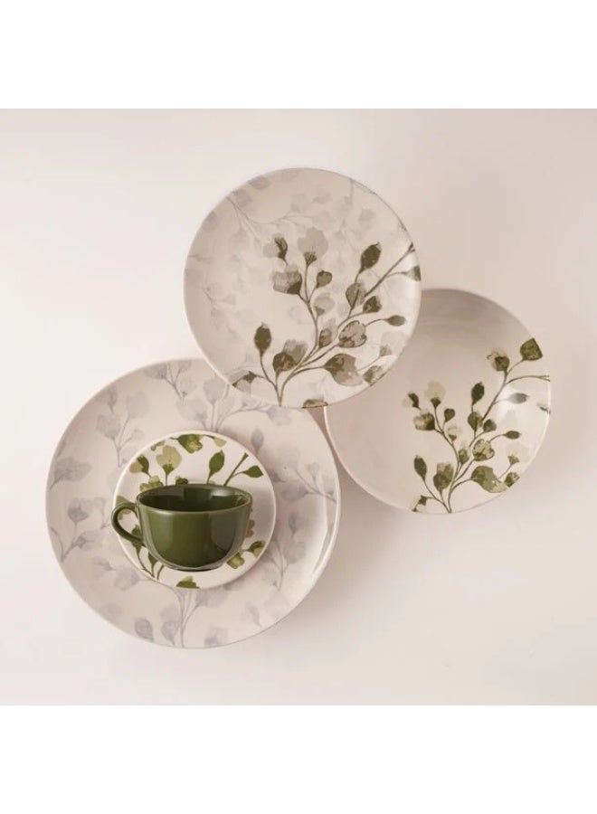 Nice Store Rio Leaf 20 Pieces Porcelain Dinner Set – Elegant Green Leaf Design, Durable Brazilian Porcelain Tableware for 4 Persons – Includes Dinner Plates, Side Plates, Bowls, Cups & Saucers – Perfect for Everyday Dining, Family Meals & Special Occasions - Image 1