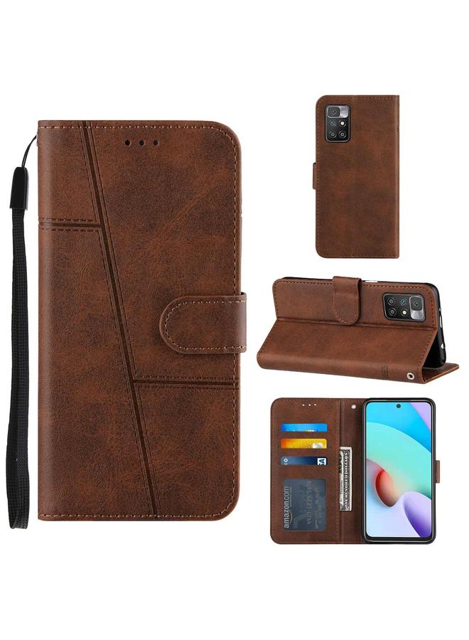 The Bros Case For Xiaomi Redmi 10 Stitching Calf Texture Buckle Leather Phone Case