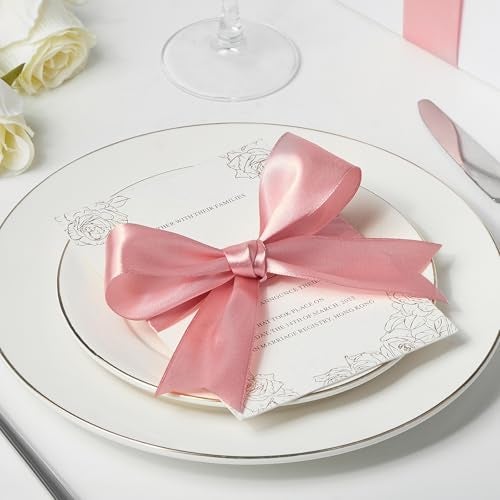 Mauproy 1-1/2 Inch Wide Rose Gold Satin Ribbon, 50 Yards Solid Polyester Fabric Ribbon for Roses Making, Mother's Day, Gift Wrapping, Flower Bouquets, Wedding Decorations, Handmade Crafts - Image 4