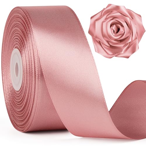 Mauproy 1-1/2 Inch Wide Rose Gold Satin Ribbon, 50 Yards Solid Polyester Fabric Ribbon for Roses Making, Mother's Day, Gift Wrapping, Flower Bouquets, Wedding Decorations, Handmade Crafts - Image 1
