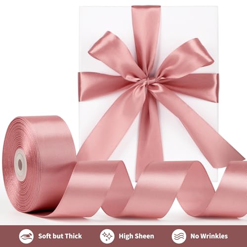 Mauproy 1-1/2 Inch Wide Rose Gold Satin Ribbon, 50 Yards Solid Polyester Fabric Ribbon for Roses Making, Mother's Day, Gift Wrapping, Flower Bouquets, Wedding Decorations, Handmade Crafts - Image 3