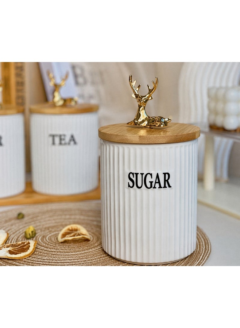 Kitchen storage box set with wooden lid and gold deer handle - 3 pieces for organizing tea, sugar, and coffee - Stylish and practical kitchen design - Image 3