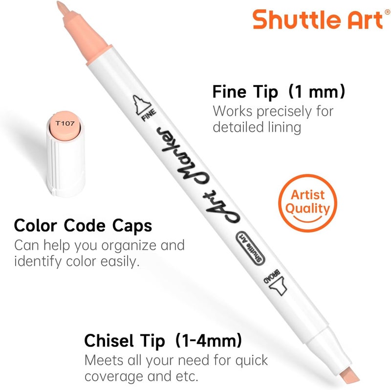 Shuttle Art 30 Colors Skin Tone&Hair Art Markers, Dual Tip Alcohol Based Flesh Color Marker Pen Set Contains 1 Blender Perfect for Kids & Adults Portrait,Comic, Anime, Manga, Illustration - Image 3