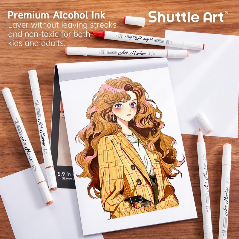 Shuttle Art 30 Colors Skin Tone&Hair Art Markers, Dual Tip Alcohol Based Flesh Color Marker Pen Set Contains 1 Blender Perfect for Kids & Adults Portrait,Comic, Anime, Manga, Illustration - Image 4