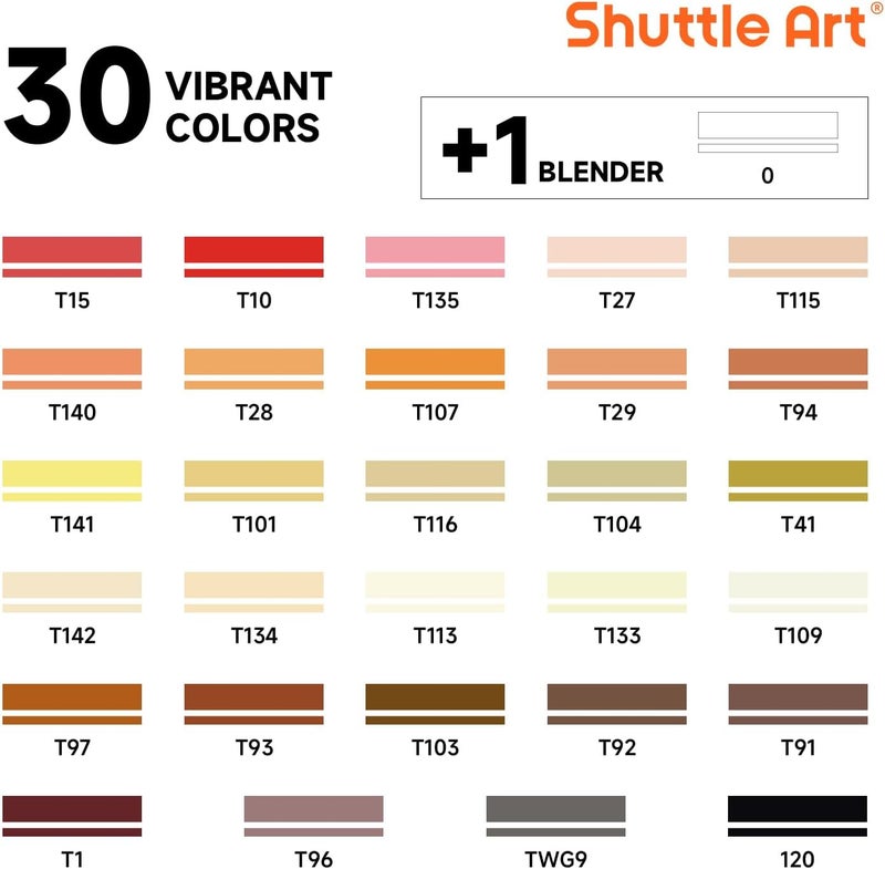 Shuttle Art 30 Colors Skin Tone&Hair Art Markers, Dual Tip Alcohol Based Flesh Color Marker Pen Set Contains 1 Blender Perfect for Kids & Adults Portrait,Comic, Anime, Manga, Illustration - Image 2