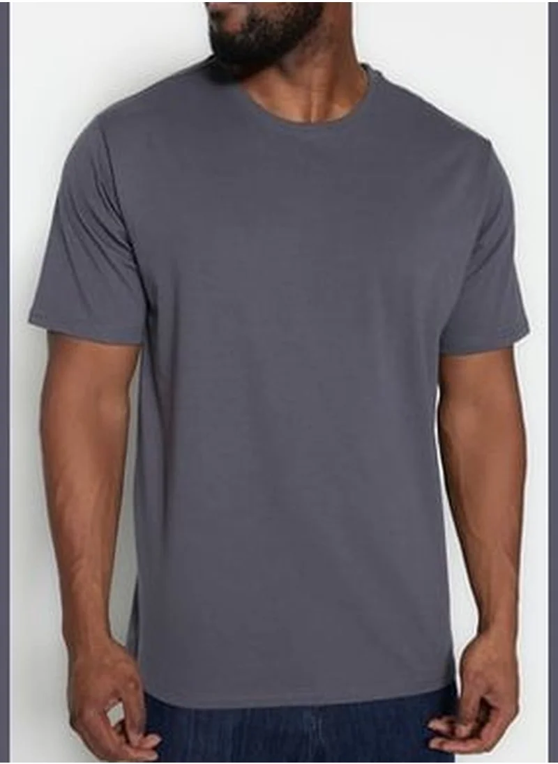 trendyol Anthracite Men Plus Size Comfy Regular/Regular Cut Basic T-Shirt.