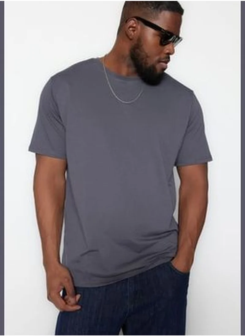 trendyol Anthracite Men Plus Size Comfy Regular/Regular Cut Basic T-Shirt.