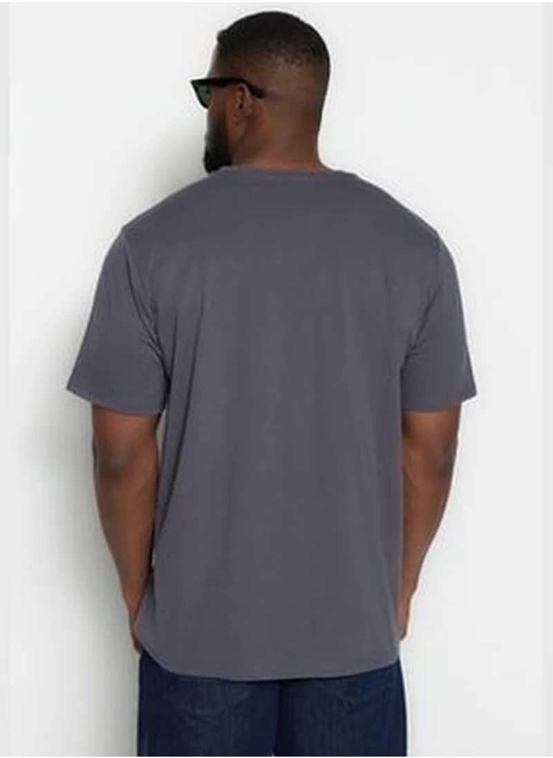 trendyol Anthracite Men Plus Size Comfy Regular/Regular Cut Basic T-Shirt.
