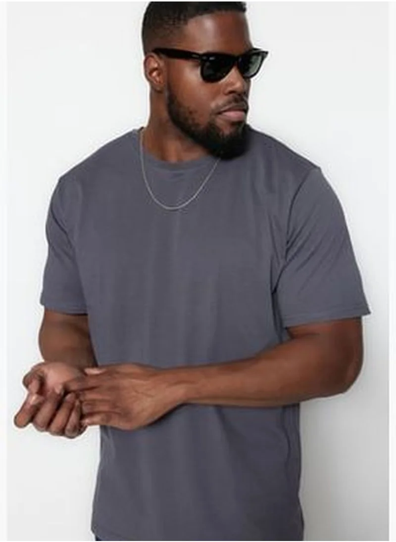 trendyol Anthracite Men Plus Size Comfy Regular/Regular Cut Basic T-Shirt.