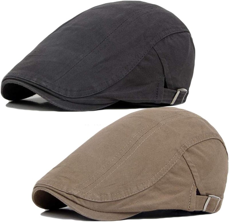 Qunson 2 Pack Men's Cotton Flat Cap Ivy Gatsby Newsboy Hat - Image 1