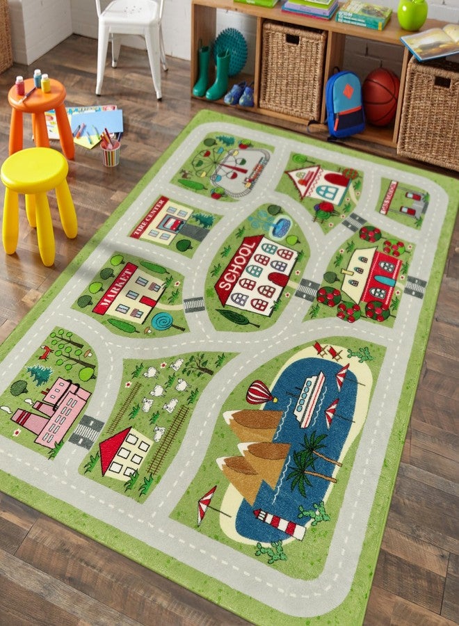 لايف بوكس سجادة لعب للأطفال من لايف بوكس، لون أخضر، قابلة للغسل، مقاس 5 × 7 أقدام، مناسبة لغرف الأطفال، سجادة ناعمة مانعة للانزلاق، سجادة لعب لغرف الأطفال، سجادة كبيرة مناسبة لحركة المرور في المدينة، مناسبة للفصول الدراسية وغرف النوم وغرف الألعاب. - Image 5