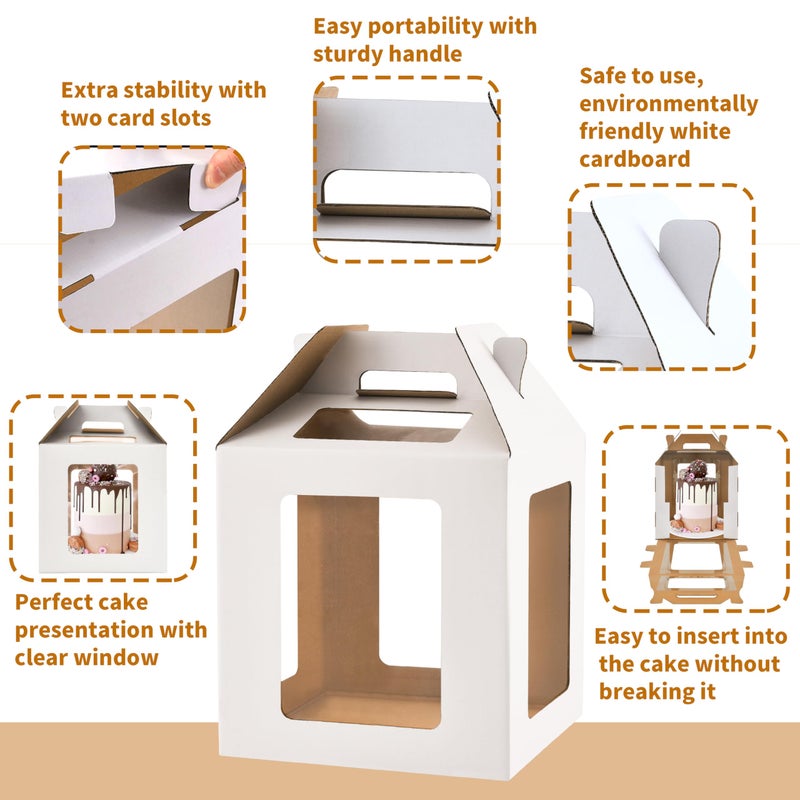 WINHPH Cake Box with Windows and Handle, 10x10x10 inches, Tall Cake Carrier for Tiered Cakes, White - Image 3