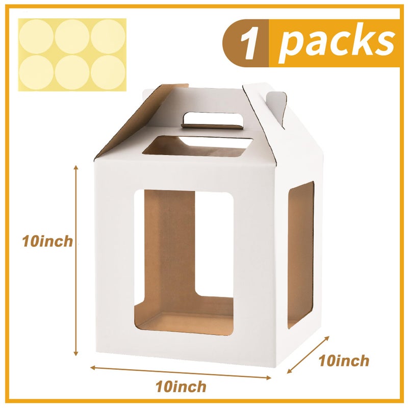 WINHPH Cake Box with Windows and Handle, 10x10x10 inches, Tall Cake Carrier for Tiered Cakes, White - Image 2
