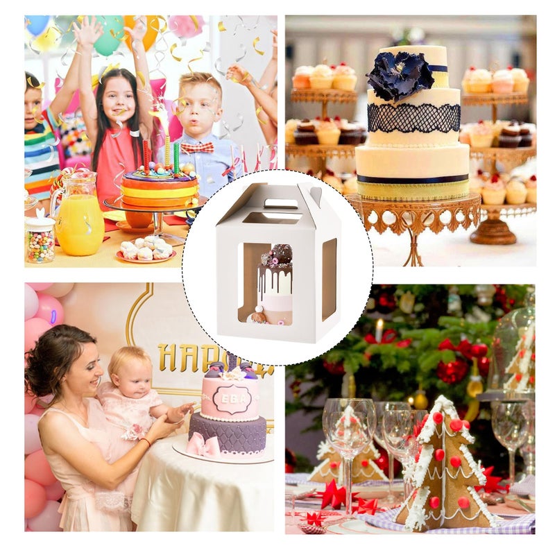 WINHPH Cake Box with Windows and Handle, 10x10x10 inches, Tall Cake Carrier for Tiered Cakes, White - Image 4